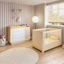Ver imagem 1 de Conjunto com Berço 2 em 1 e Cômoda, Rattan e Madeira Maciça Wave Casatema MadeiraOriginals Branco/Ma