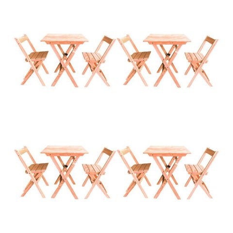 Kit 4 Conjuntos Mesa Dobrável para Bar e Restaurante 60x60cm com 2 Cadeiras em Madeira Maciça -