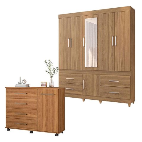 Cômoda Flora e Guarda Roupa Casal Guarujá Amêndola Touch - Demóbile