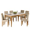 Ver imagem 1 de Conjunto Sala de Jantar Mesa Aurea 160x90 6 Cadeiras Amanda Ype/off White/linho Palha