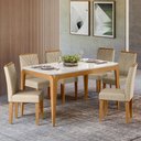 Ver imagem 2 de Conjunto Sala de Jantar Mesa Aurea 160x90 6 Cadeiras Amanda Ype/off White/linho Palha