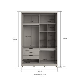 Guarda-roupa 2 Portas de Correr com Espelho e 03 Gavetas em 100% Mdf Thales - 4