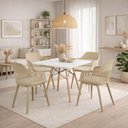 Ver imagem 1 de Conjunto Mesa de Jantar Quadrada Branco 90cm com 4 Cadeiras Marcela – Design Moderno e Sofisticado