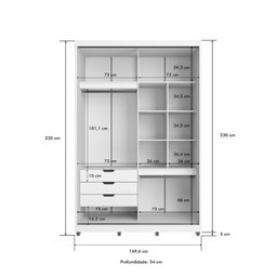 Guarda-roupa 2 Portas de Correr com Espelho e 03 Gavetas em 100% Mdf Thales - 4