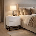Ver imagem 2 de Kit 2 Mesas de Cabeceira para Quarto Casal Eros 45cm Base Ferro Estilo Moderno Pés Preto:branco