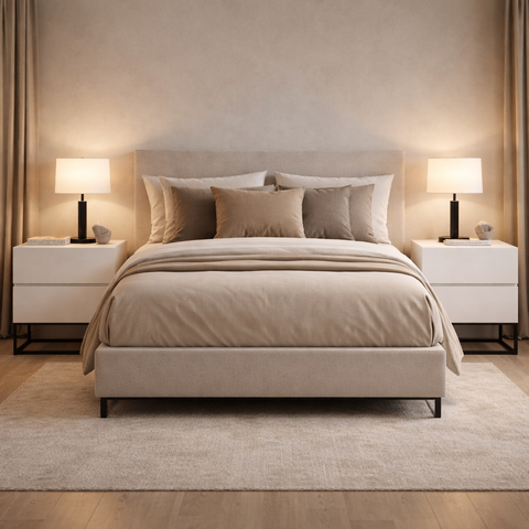 Kit 2 Mesas de Cabeceira para Quarto Casal Eros 45cm Base Ferro Estilo Moderno Pés Preto:branco