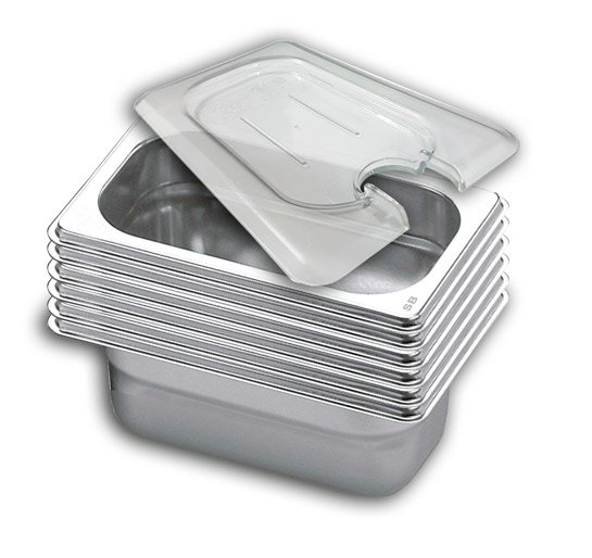 Conj 12 CUBA Gastronômica INOX GN 1/9x65 mm 590 ml com TAMPA POLI com Abertura SB - 1