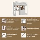 Ver imagem 6 de Cama de Solteiro Zwork 2 Portas com Escrivaninha Multifuncional Yescasa Branco/Nogal
