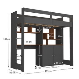 Cama de Solteiro Zwork 2 Portas com Escrivaninha Multifuncional Yescasa - 3