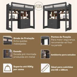 Cama de Solteiro Zwork 2 Portas com Escrivaninha Multifuncional Yescasa - 6