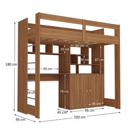 Cama de Solteiro Zwork 2 Portas com Escrivaninha Multifuncional Yescasa - 3