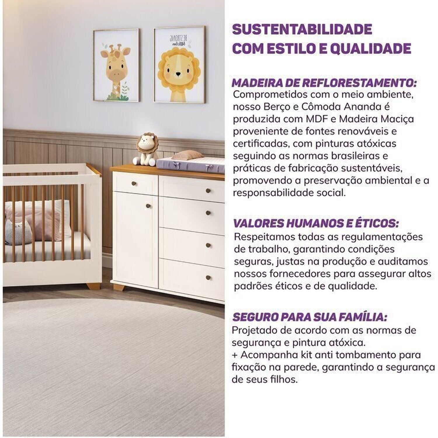 Conjunto Dormitório 1 Berço 1 Cômoda Baby Ananda Casatema - 17