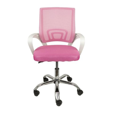 Cadeira Office Osorno Tela Mesh Rosa e Branco Base Cromada - 66619