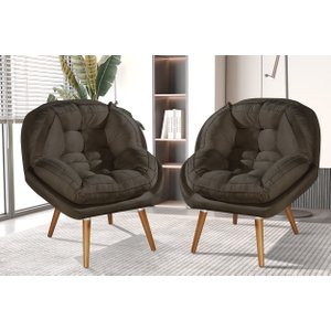 Conjunto 2 Poltronas Sênior Suede Premium Pés de Madeira:marrom