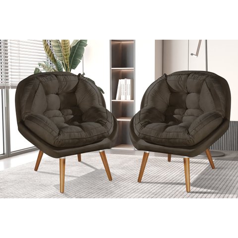 Conjunto 2 Poltronas Sênior Suede Premium Pés de Madeira:marrom