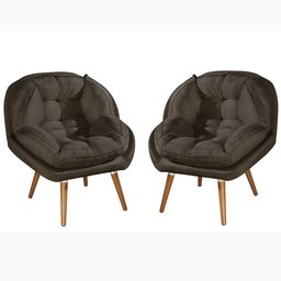 Conjunto 2 Poltronas Sênior Suede Premium Pés de Madeira:marrom - 2