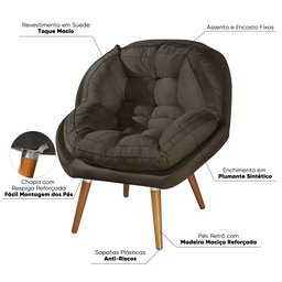 Conjunto 2 Poltronas Sênior Suede Premium Pés de Madeira:marrom - 4