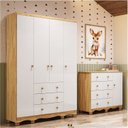 Ver imagem 1 de Quarto de Bebê Guarda-Roupa 4 Portas e Cômoda 100% MDF Nina Espresso Móveis Branco/Brilho/Amêndoa