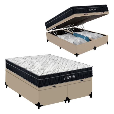 Cama Box com Baú Casal 138cm Royal Air Molas Ensacadas Sintético Suporta 150kg