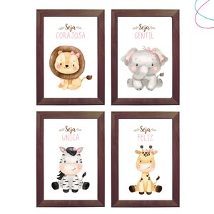 Quadro decoração quarto menina safari baby lacinho rosa:Branco