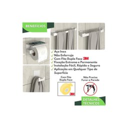Kit de Acessórios para Banheiro Adesivo 4 Pcs Branco F.elg - 6