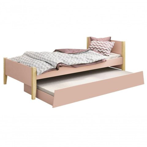 Cama Babá Solteiro com Auxiliar Simba Rosa Fosco com Natural - Moveisaqui