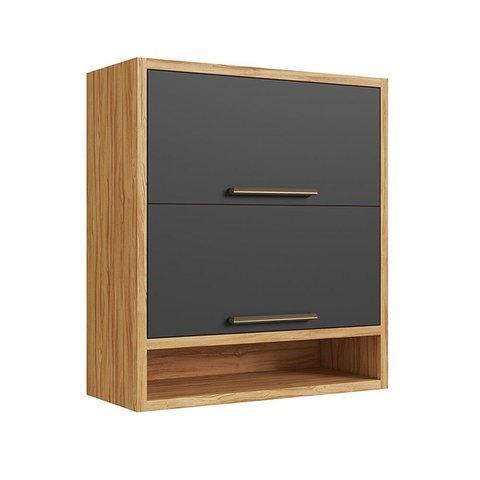 Armário Aéreo de Cozinha 2 Portas Basculantes e Nicho 100% MDF 80cm Vicenza Espresso Móveis Cinza/Amêndoa/Chumbo