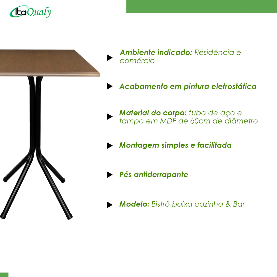 Mesa Bistrô Baixa Estrutura Aço Tampo Mdf Cozinha Bar Quadra Imbuia - 4