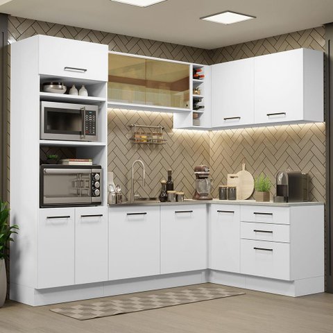 Armário de Cozinha Completa de Canto 399cm Branco Agata Madesa 01