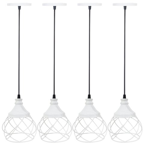 4 Pendentes Aramado Esfera Balonê Branco Lustre Luminária Teto Regulável Sala Cozinha Industrial Agp