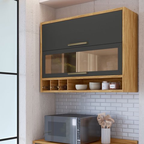 Armário Aéreo de Cozinha 2 Portas Vidro Reflecta Vicenza Espresso Móveis