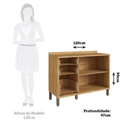 Balcão de Cozinha 120cm com 2 Portas Basculantes 3 Gavetas e Tampo 100% Mdf Vicenza Espresso Móveis - 5