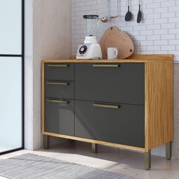 Balcão de Cozinha 120cm com 2 Portas Basculantes 3 Gavetas e Tampo 100% Mdf Vicenza Espresso Móveis - 2