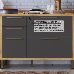Balcão de Cozinha 120cm com 2 Portas Basculantes 3 Gavetas e Tampo 100% Mdf Vicenza Espresso Móveis - 6