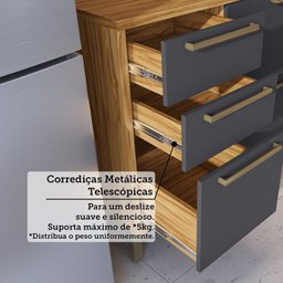 Balcão de Cozinha 120cm com 2 Portas Basculantes 3 Gavetas e Tampo 100% Mdf Vicenza Espresso Móveis - 7