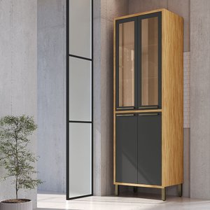 Paneleiro Duplo com 4 Portas e Vidro Reflecta 100% Mdf Vicenza Espresso Móveis