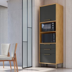 Paneleiro Torre Quente com 2 Portas 2 Gavetas e Espaço Micro-ondas 100% Mdf Vicenza Espresso Móveis