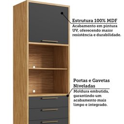 Paneleiro Torre Quente com 2 Portas 2 Gavetas e Espaço Micro-ondas 100% Mdf Vicenza Espresso Móveis - 6