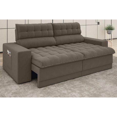 Sofá Omega 2,00m Assento Retrátil e Reclinável Velosuede - Netsofas - Marrom