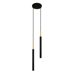 Luminária De Teto Pendente Tubo Duplo Cozinha Preto Dourado - 1