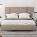 Ver imagem 2 de Cama Casal Flutuante com Cabeceira 140cm Lyra S05 Linho Bege - Mpozenato