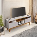 Ver imagem 1 de Rack para TV até 75 Polegadas 180cm Pés em Madeira Maciça Ilhabela Cinza Off-White/Naturalle