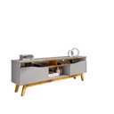 Ver imagem 2 de Rack para TV até 75 Polegadas 180cm Pés em Madeira Maciça Ilhabela Cinza Off-White/Naturalle