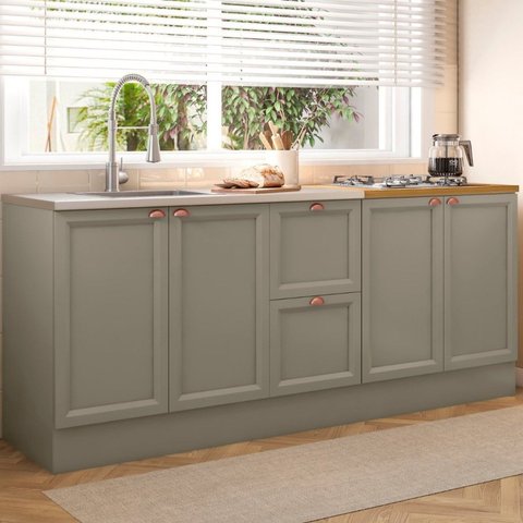 Cozinha Modulada Compacta Americana 2 Peças com Balcão para Pia Unna Griss