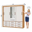 Ver imagem 4 de Guarda-Roupa 3 Portas Correr com Espelho 09 Gavetas Anjos Marrom/Cinamomo/Off White