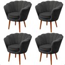 Ver imagem 1 de Kit 4 Poltrona Sala Decorativa Pétala Veludo Cinza Pés Palito Castanho - Arkell