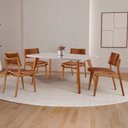 Ver imagem 1 de Sala de Jantar Mesa Malta 120cm Tampo Laqueado com Vidro Canto Moeda e 4 Cadeiras Eva