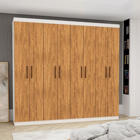 Guarda-Roupa Stanley 8 Portas 4 Gavetas Branco/Cinamomo
