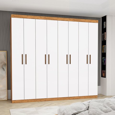 Guarda-Roupa Stanley 8 Portas 4 Gavetas Marrom/Cinamomo/Branco