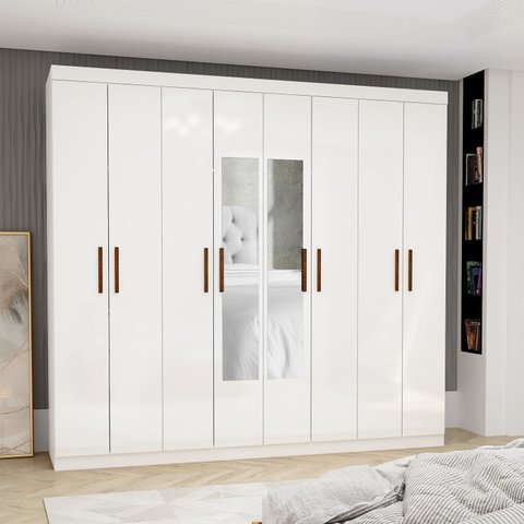 Guarda-Roupa Stanley 8 Portas 4 Gavetas com Espelho Branco